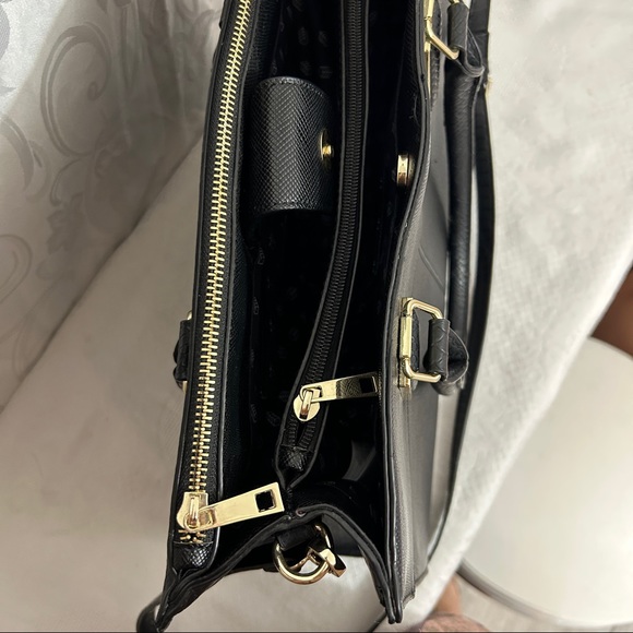 Spring Black Gold Accent Crocodile Satchel Bag - Picture 8 of 12